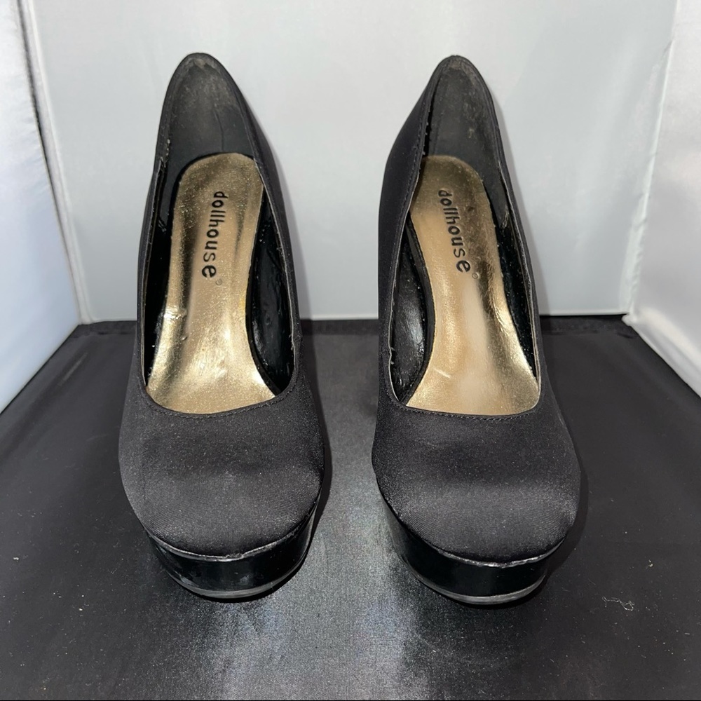 Dollhouse | Black Satin Round Toe Stilettos​